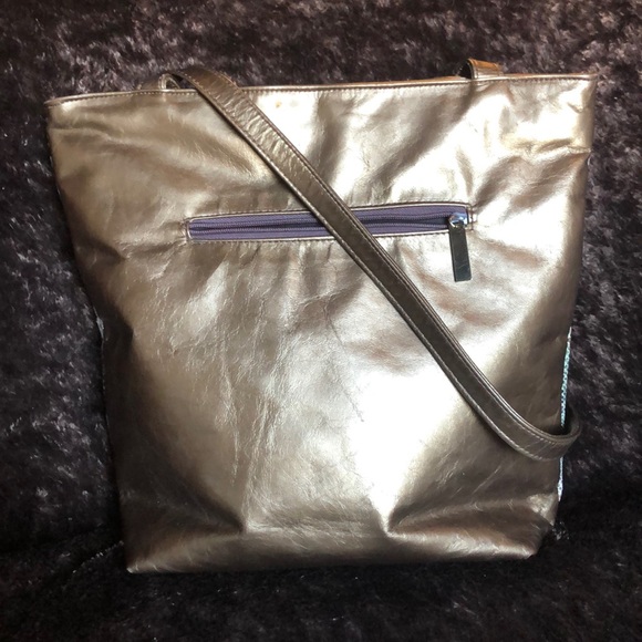 Leather hand bag with gold and snakeskin - Picture 2 of 6